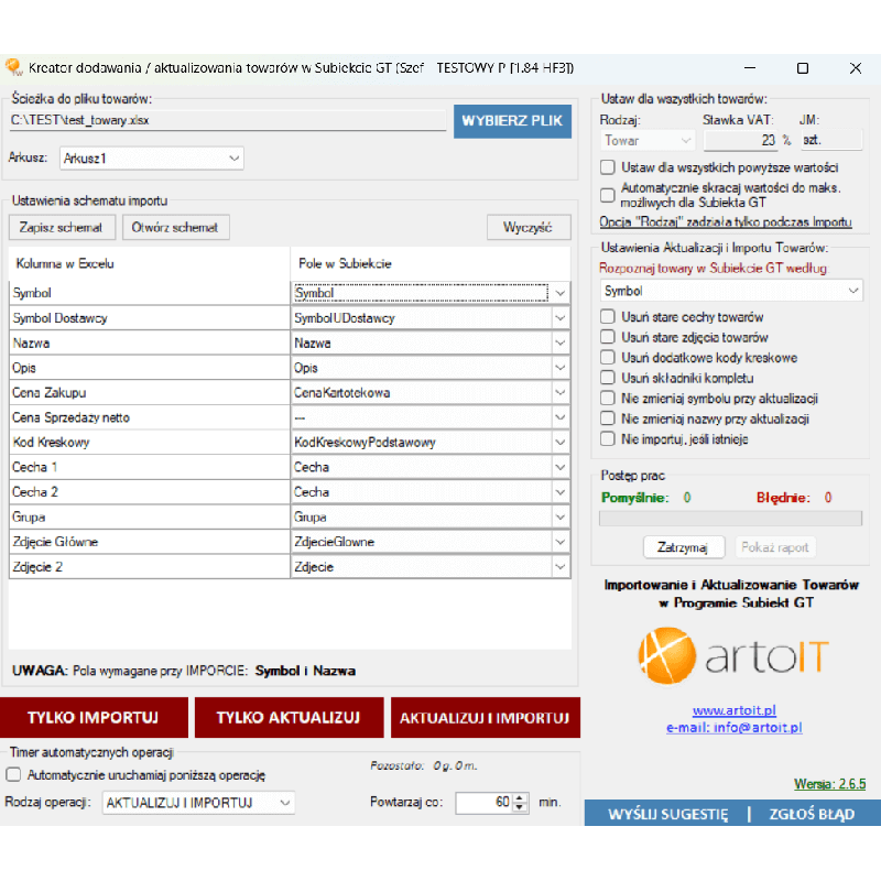 Subiekt GT - Importer Towarów z Excela