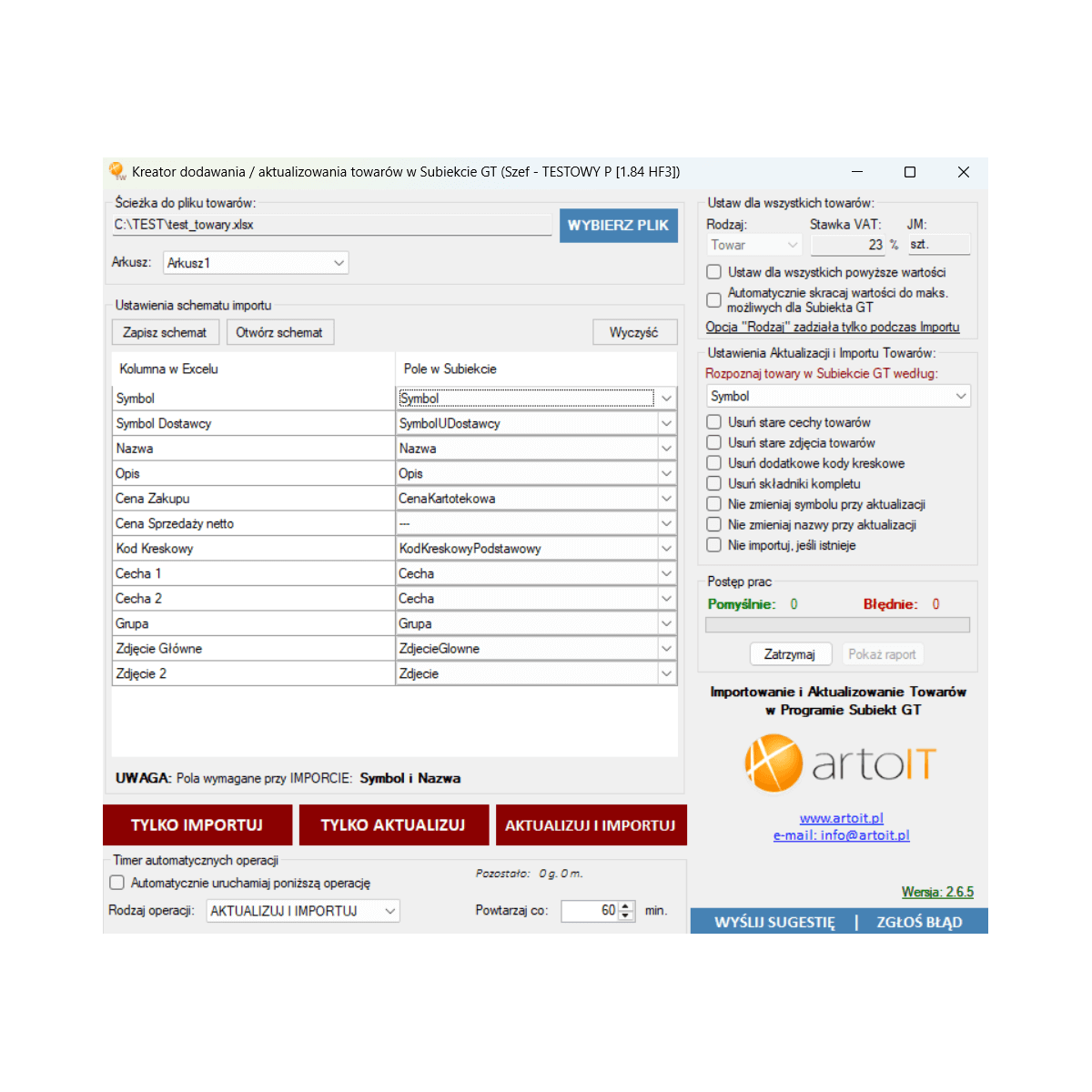Subiekt GT - Importer Towarów z Excela