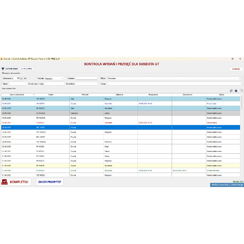 Subiekt GT - Kontrola Wydań