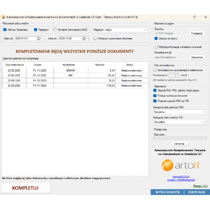 Subiekt GT - Automatyczne kompletowanie