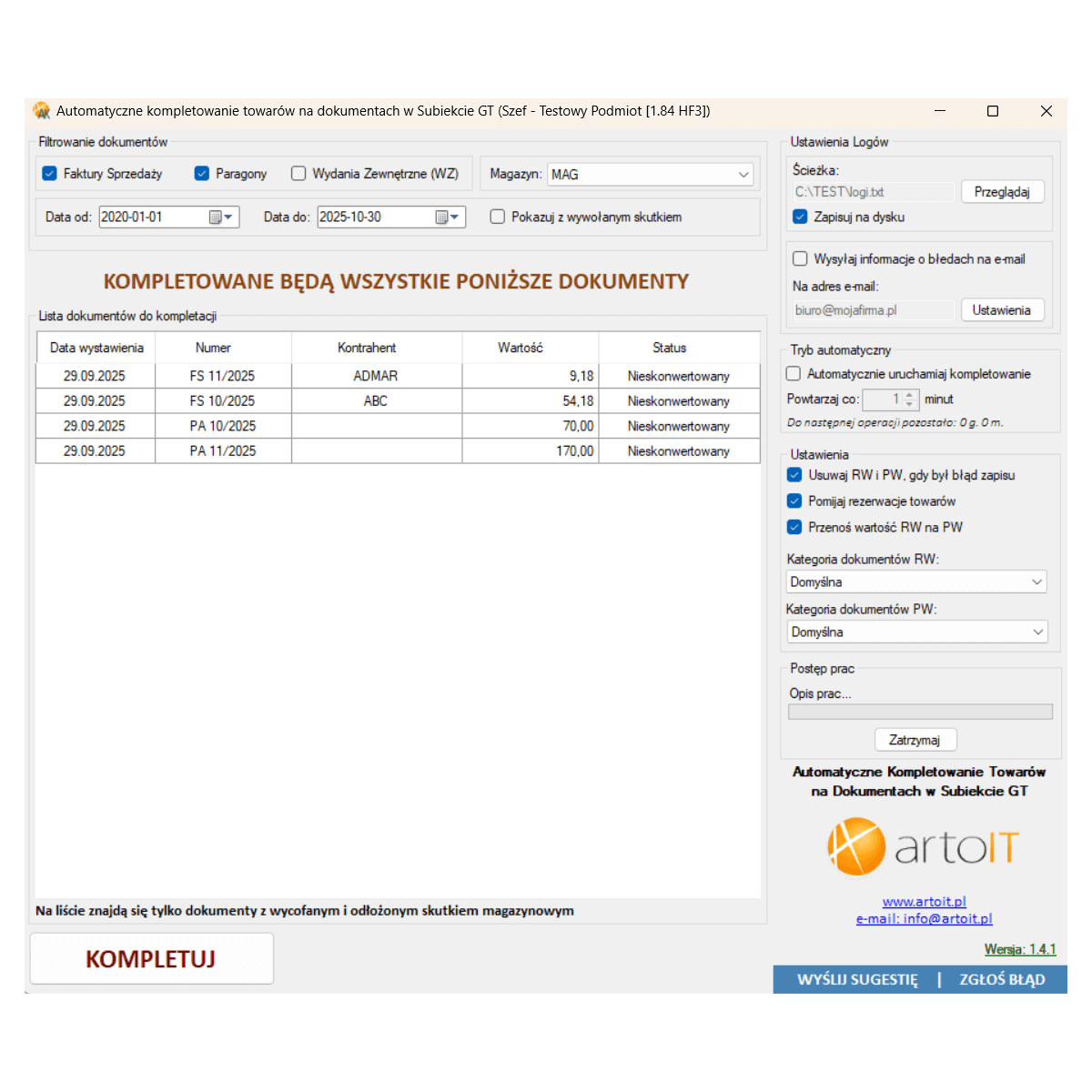 Subiekt GT - Automatyczne kompletowanie