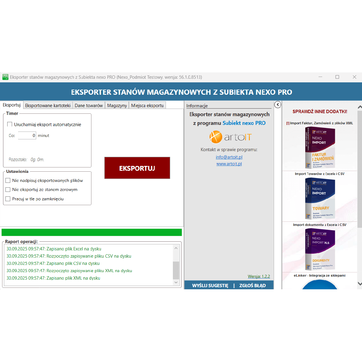Subiekt nexo PRO - Eksporter Stanów Magazynowych