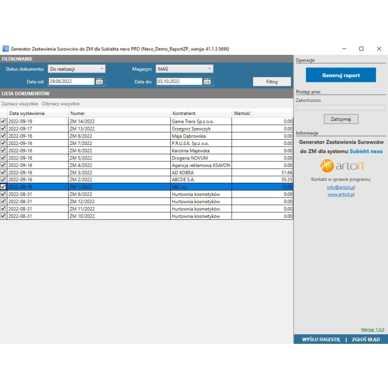 Subiekt nexo PRO - Sumowanie Materiałów z Wielu ZM