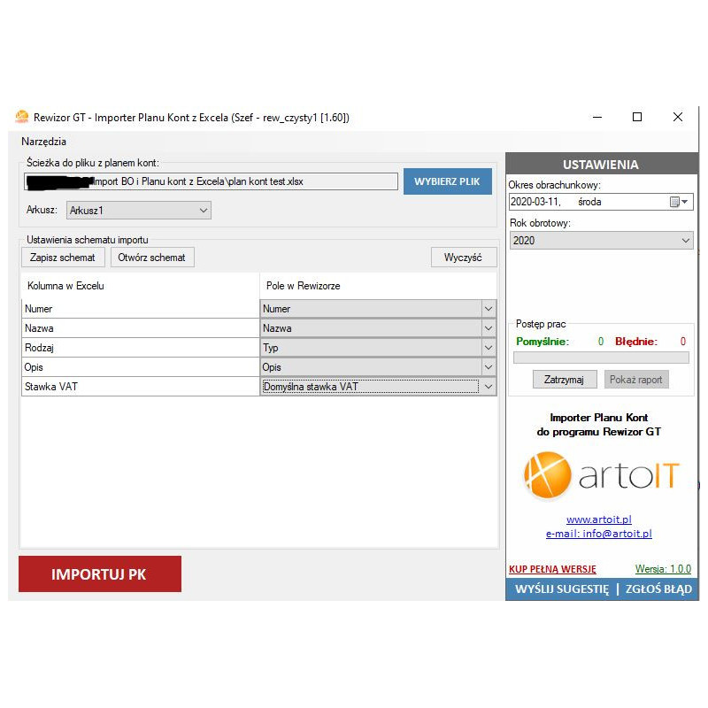 Rewizor GT - Importer Planu Kont i Bilansu Otwarcia